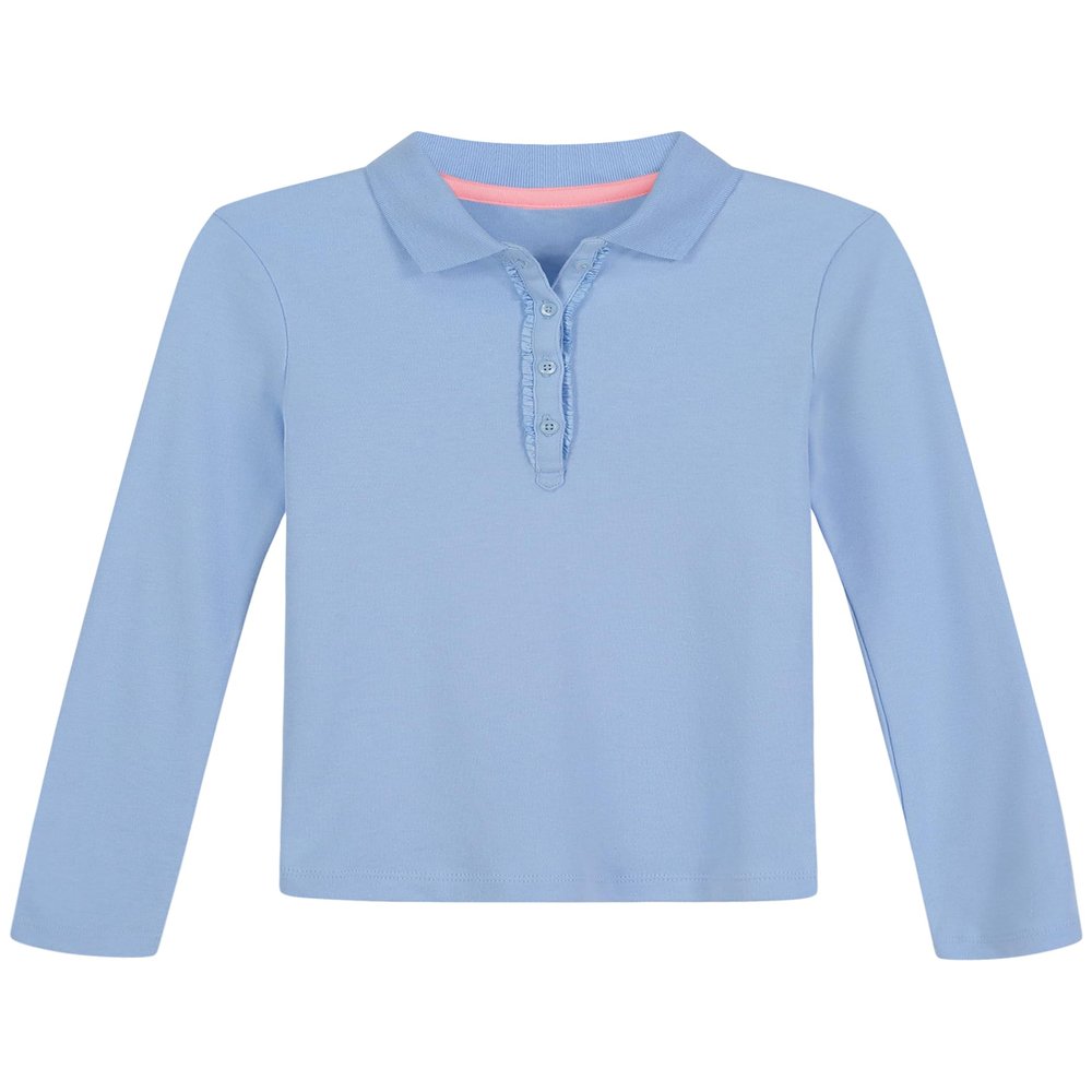 Nautica Girls' School Uniform Long Sleeve Polo, Light Blue, XX-Large(20) Plus