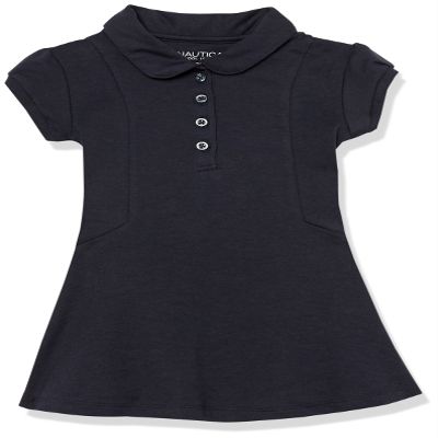 Nautica Girls' School Uniform Short Sleeve Polo Dress, Navy/Princess Seam, X-Large(16.5/18.5) Plus