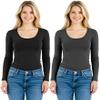 Emmalise Women's Junior and Plus Size Basic Scoop Neck Tshirt Long Sleeve Tee, Medium, 2Pk Black, Charcoal view 1