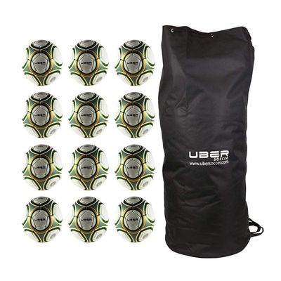 Rugged Soccer Futsal Ball Bundle  13 Items: (12 Futsal Balls and (1) Nylon Ball Bag  Indoor/Outdoor Low Bounce Soccer Ball for Practice and Matches (Green Gold Matte, Size 3)