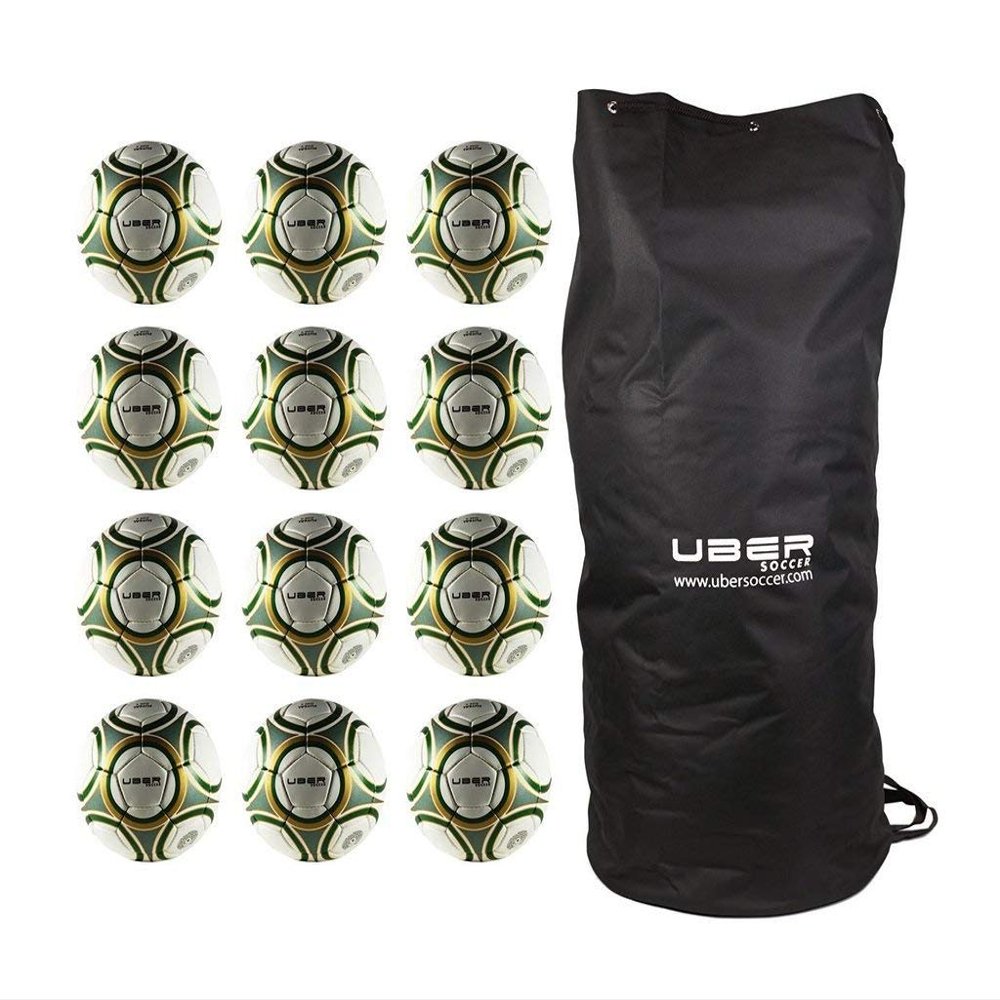 Rugged Soccer Futsal Ball Bundle  13 Items: (12 Futsal Balls and (1) Nylon Ball Bag  Indoor/Outdoor Low Bounce Soccer Ball for Practice and Matches (Green Gold Matte, Size 3)
