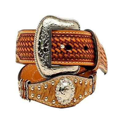 Nocona Belt Co. Boys' Scallop Calf Hair Ribbon Natural 24