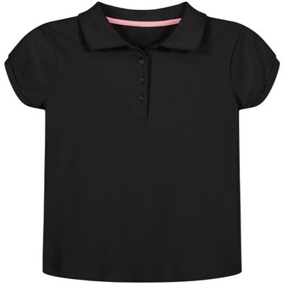 Nautica Girls' School Uniform Short Sleeve Polo Shirt, Button Closure, Soft Pique Fabric, Black, 8-10