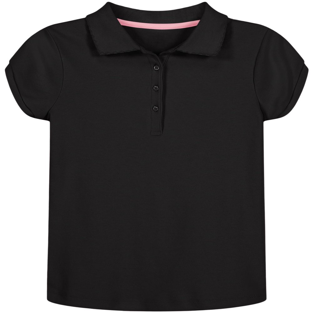 Nautica Girls' School Uniform Short Sleeve Polo Shirt, Button Closure, Soft Pique Fabric, Black, 8-10
