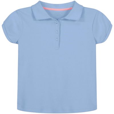 Nautica Girls' School Uniform Short Sleeve Polo Shirt, Button Closure, Soft Pique Fabric, Light Blue, 12-14 Plus