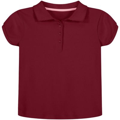 Nautica Girls' School Uniform Short Sleeve Polo Shirt, Button Closure, Soft Pique Fabric, Burgundy, 16-18 Plus