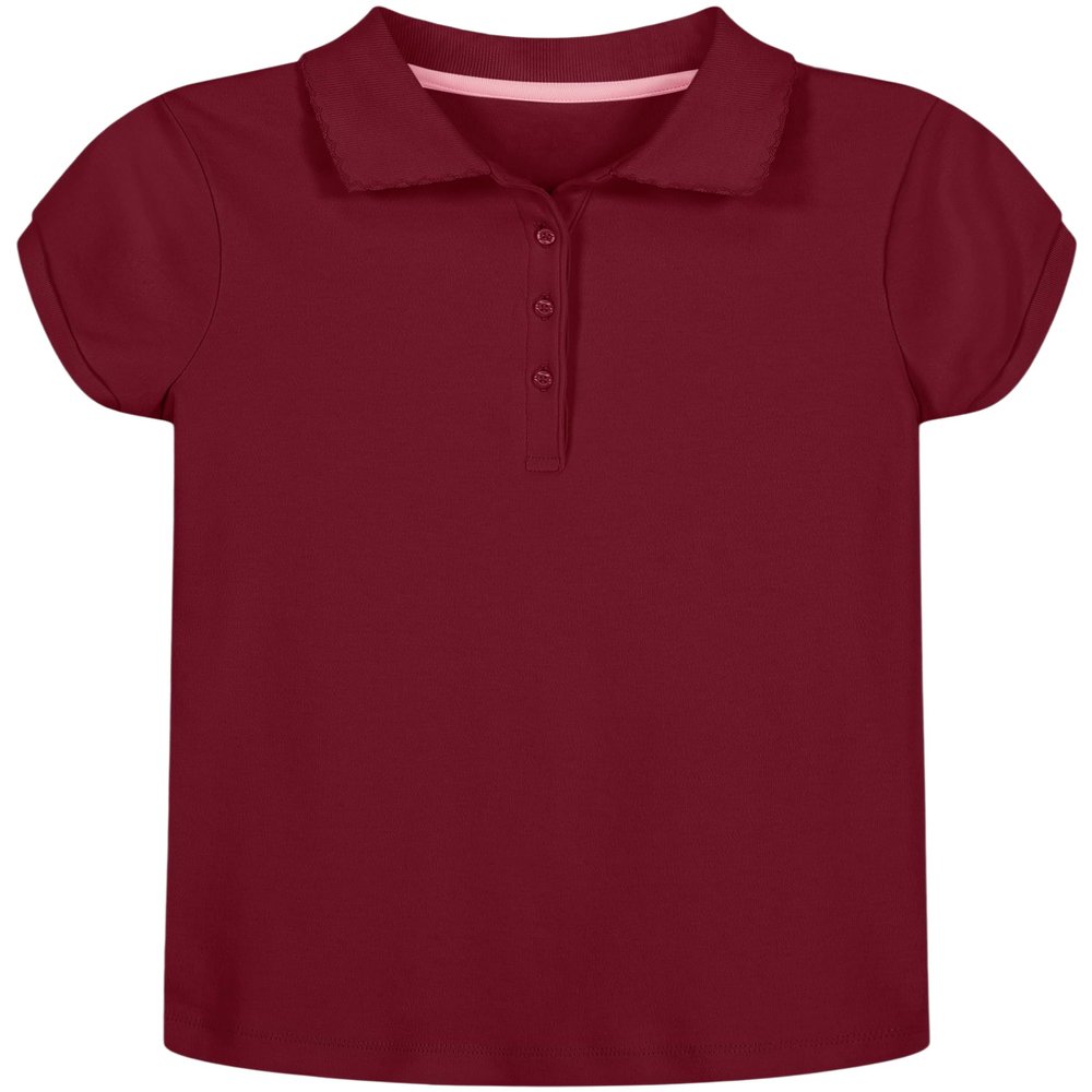 Nautica Girls' School Uniform Short Sleeve Polo Shirt, Button Closure, Soft Pique Fabric, Burgundy, 16-18 Plus