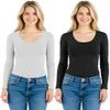 Emmalise Women's Junior and Plus Size Basic Scoop Neck Tshirt Long Sleeve Tee, Large, 2Pk Black, White view 1