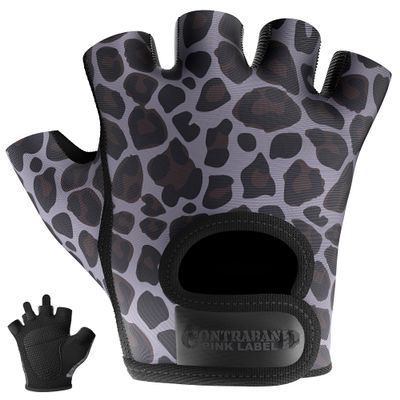 Contraband Pink Label 5297 Womens Design Series Leopard Print Lifting & Rowing Gloves (Pair) - Lightweight Vegan Medium Padded Microfiber Amara Leather w/Griplock Silicone (Charcoal Gray, X-Small)