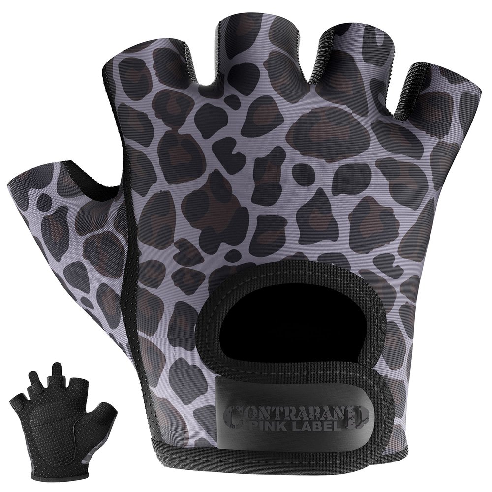 Contraband Pink Label 5297 Womens Design Series Leopard Print Lifting & Rowing Gloves (Pair) - Lightweight Vegan Medium Padded Microfiber Amara Leather w/Griplock Silicone (Charcoal Gray, X-Small)