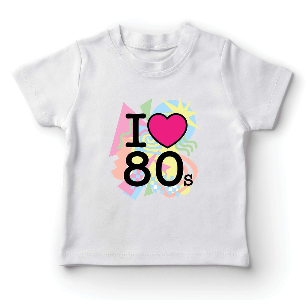 lepni.me Kids T-Shirt I Love 80s Old School Band Concert Clothing Music Merch (7-8 Years White Multi Color)