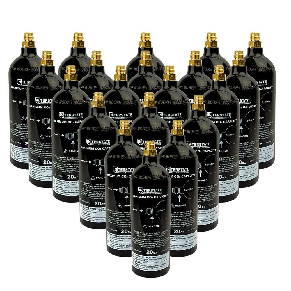 Interstate Pneumatics WRCO2-CL20 20 Oz. CO2 Pin Valve Cylinder Tank Paintball (Hydro 2021) - 20 Pack