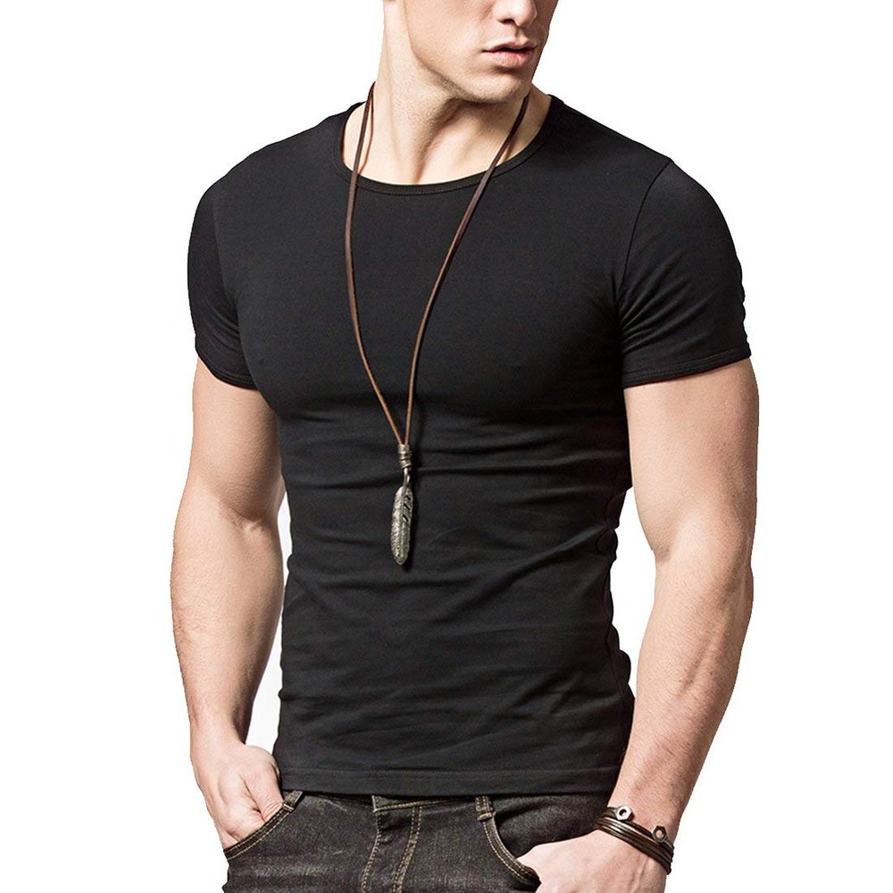 Acooe Short Sleeves Men T-shirt Crew-neck,Tight-fitting T-shirt, No Shrinkage