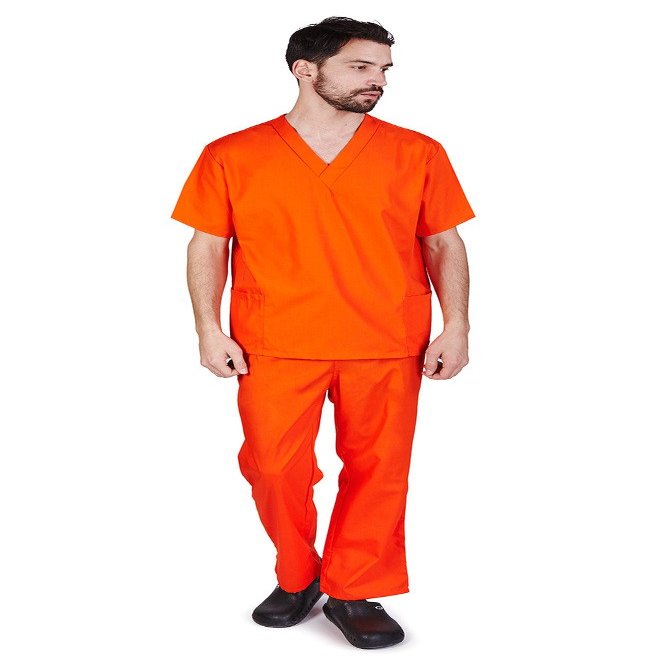 M&M SCRUBS Mens Scrub Set Medical Scrub Top and Pants M Orange