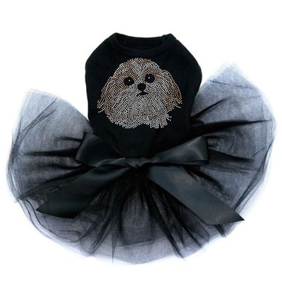 Shih Tzu Bling Rhinestone Dog Tutu Dress, S Black