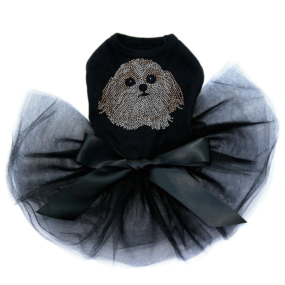 Shih Tzu Bling Rhinestone Dog Tutu Dress, S Black