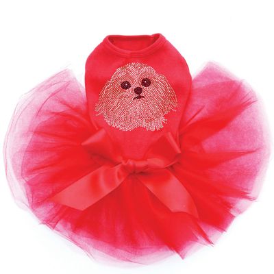 Shih Tzu Bling Rhinestone Dog Tutu Dress, S Red