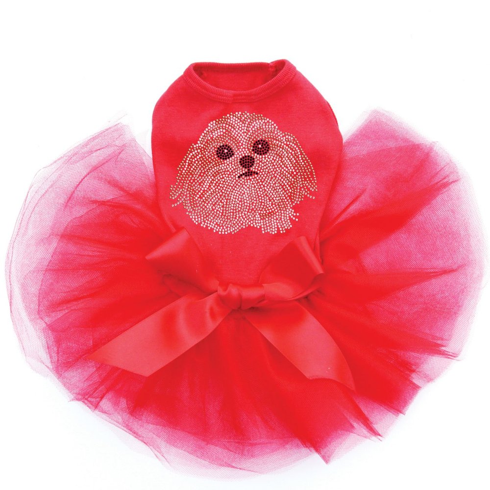 Shih Tzu Bling Rhinestone Dog Tutu Dress, S Red