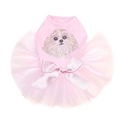 Shih Tzu Bling Rhinestone Dog Tutu Dress, M Pink