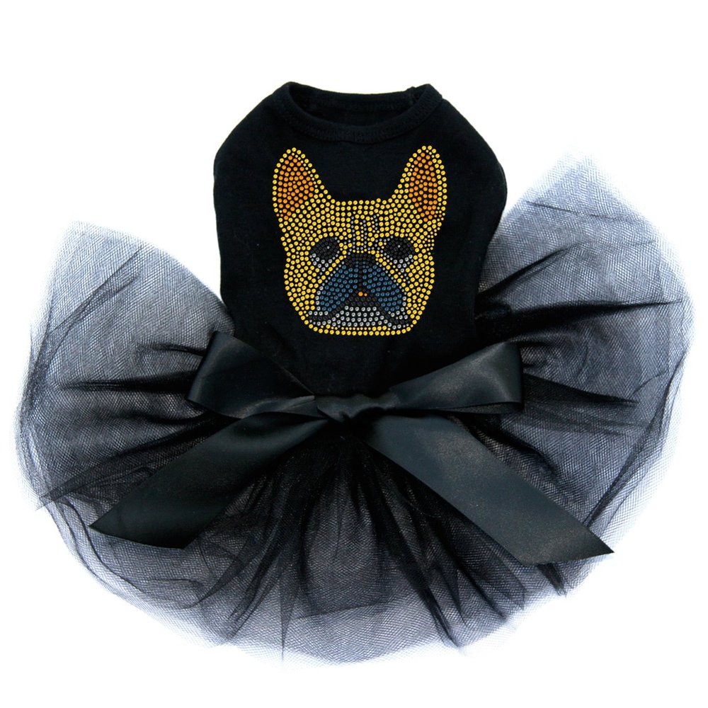French Bull Dog Bling Rhinestone Dog Tutu Dress, XS Black