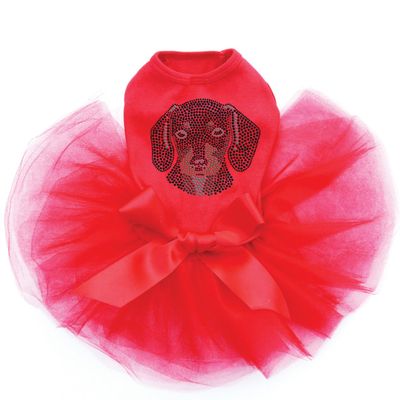 Dachshund Face Bling Rhinestone Dog Tutu Dress, 2XL Red