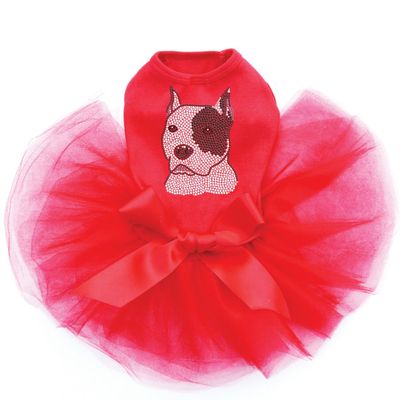 Pit Bull Bling Rhinestone Dog Tutu Dress, 4XL Red