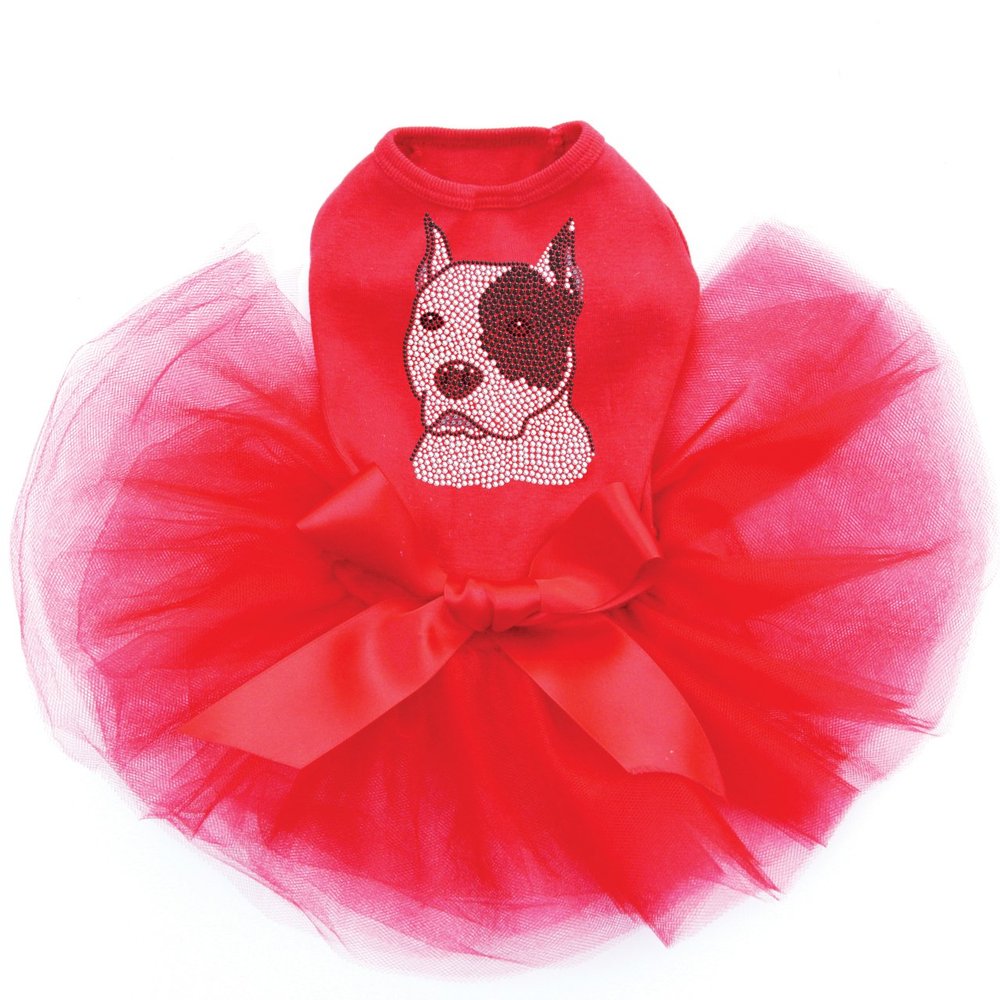 Pit Bull Bling Rhinestone Dog Tutu Dress, 4XL Red
