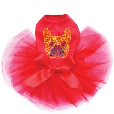 French Bull Dog Bling Rhinestone Dog Tutu Dress, S Red