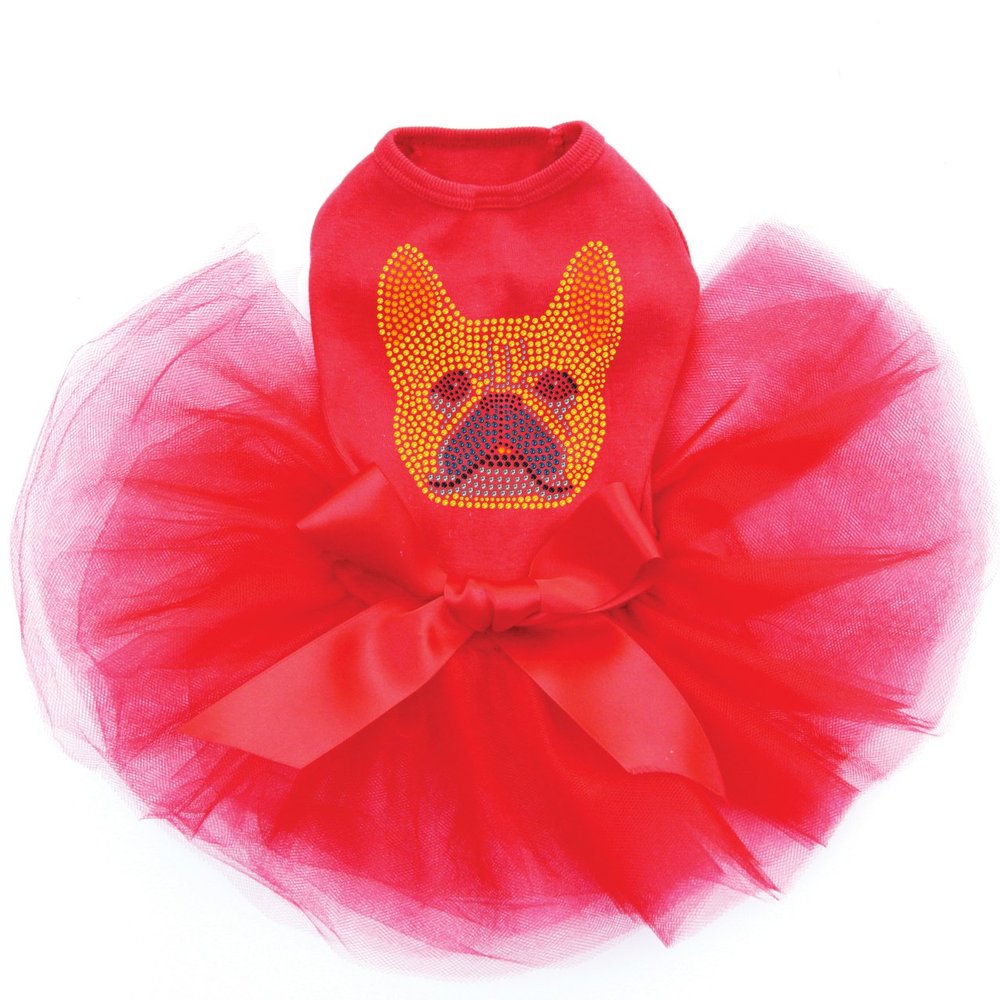 French Bull Dog Bling Rhinestone Dog Tutu Dress, S Red