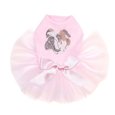 Brown Bulldog Face Bling Rhinestone Dog Tutu Dress, S Pink