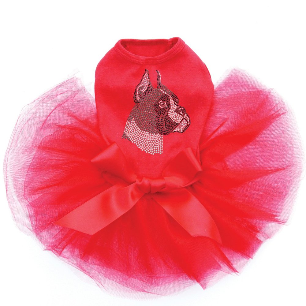 Boxer Bling Rhinestone Dog Tutu Dress, XL Red