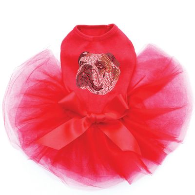 Brown Bulldog Face Bling Rhinestone Dog Tutu Dress, 3XL Red