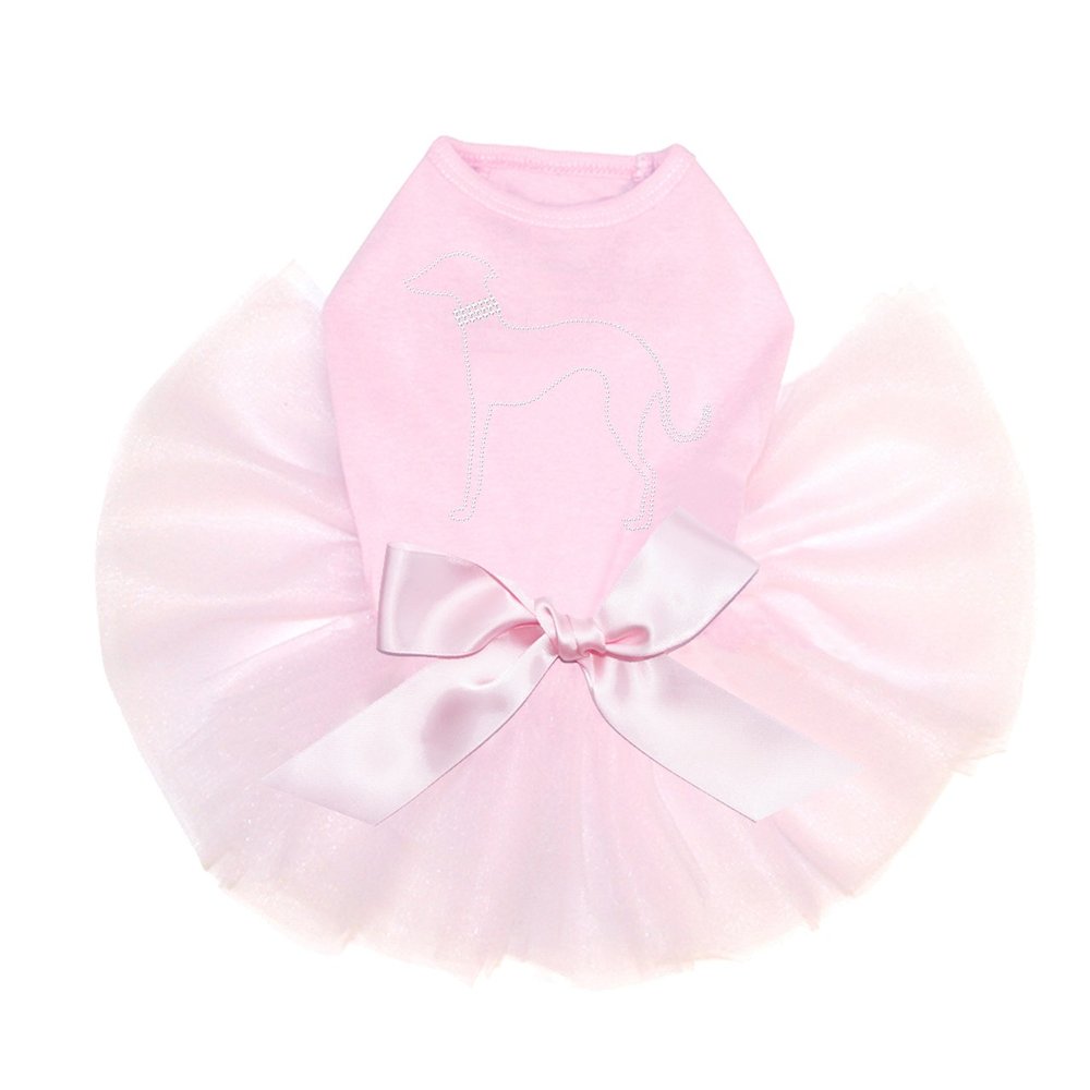 Greyhound Outline Bling Rhinestone Dog Tutu Dress, 2XL Pink