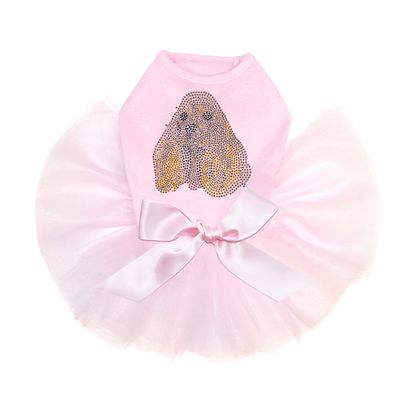 Cocker Spaniel Face Bling Rhinestone Dog Tutu Dress, 3XL Pink