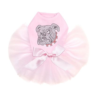 White Bulldog Face Bling Rhinestone Dog Tutu Dress, XXS Pink