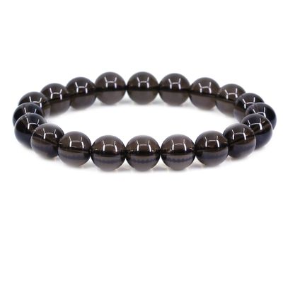 10mm Beads Smoky Quartz Gemstones Healing Power Crystal Elastic Stretch Beaded Bracelet 7" Unisex