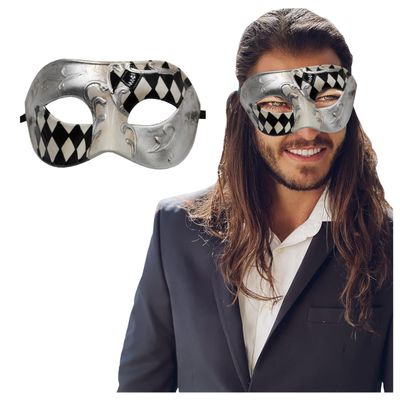 Black and Silver Masquerade Mask For Men - Antique Look Mask for Venetian Party, Masquerade Party, Mardi Gras, Prom, Halloween & Masquerade Ball
