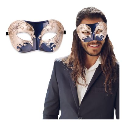 Blue and Silver Masquerade Mask For Men - Antique Look Mask for Venetian Party, Masquerade Party, Mardi Gras, Prom, Halloween & Masquerade Ball