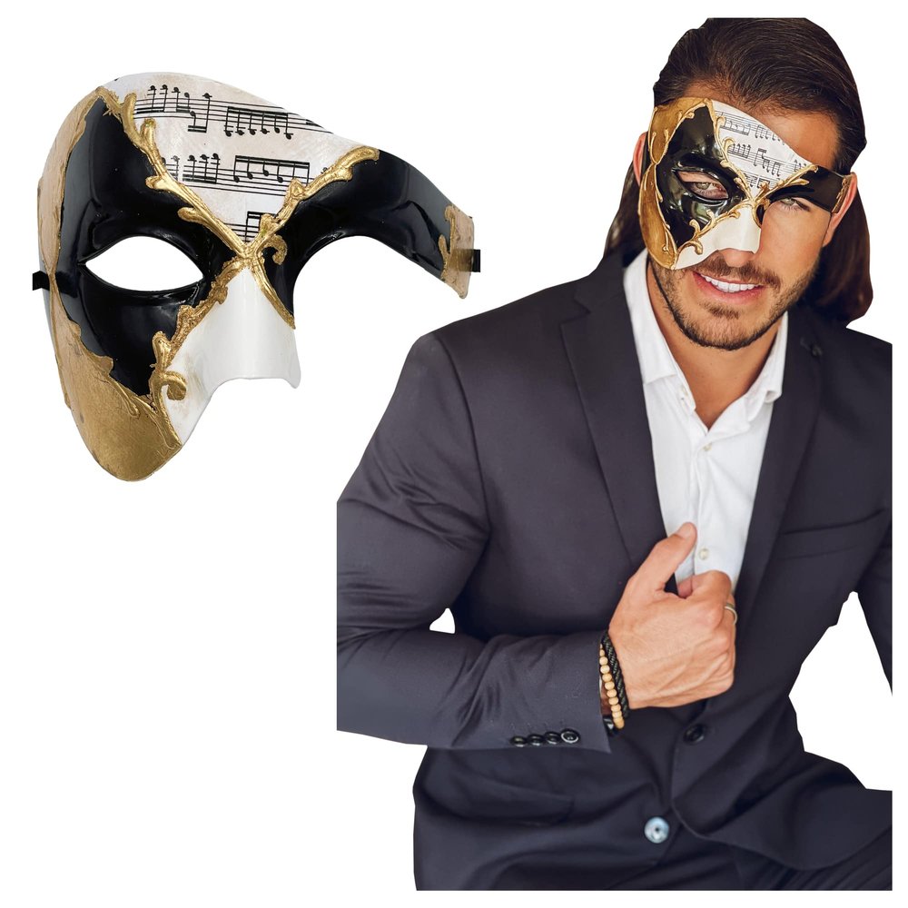 Half Face Masquerade Mask For Men Phantom Of The Opera Mask for Masquerade Party, Venetian Party, Mardi Gras, Halloween & Cosplay