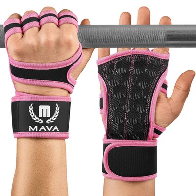 Mava Sports Hand Grips Gloves with Strong Hook and Loop Wrist Support for Cross Training, Intense Workouts, HIITS, Sports  Strong Leather Grip, Wrist Grip, WOD Gloves  Palm Protector, Pink, Pair..