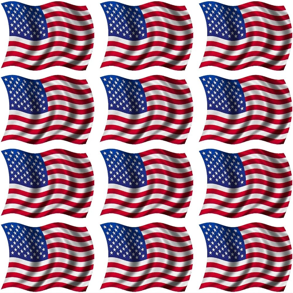 12 Pack 2" American Wavy Waving Flag Sticker USA