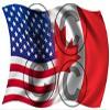 4" American Canadian Waving Wavy Flag Sticker Rh view 1