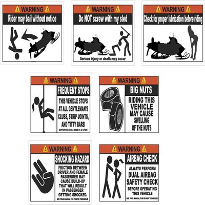 7 Pack OEM Funny Snowmobile Warning ZR F8 M8 4.25" x 2.8" Sticker