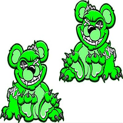 2 Pack 4" Green Zombie Teddy Bear Sticker