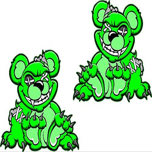 2 Pack 4" Green Zombie Teddy Bear Sticker