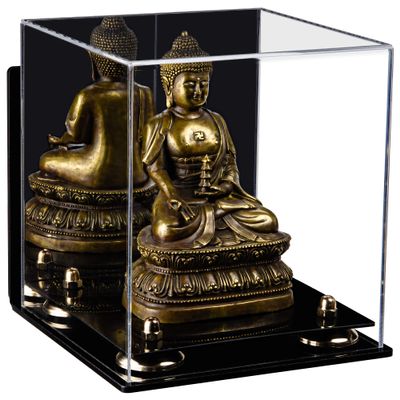 Better Display Cases Versatile Acrylic Display Case - Small Rectangle Box with Mirror, Wall Mount and Gold Risers 8" x 8" x 8.5" (A015-GR)