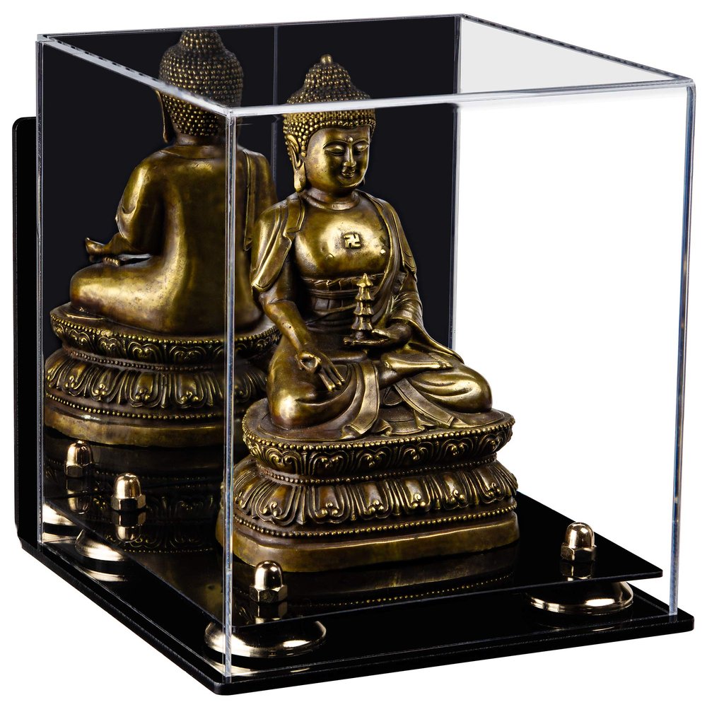 Better Display Cases Versatile Acrylic Display Case - Small Rectangle Box with Mirror, Wall Mount and Gold Risers 8" x 8" x 8.5" (A015-GR)