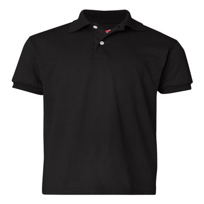 Hanes Little Boys Short Sleeve Eco Smart Jersey Polo, Black, x Small