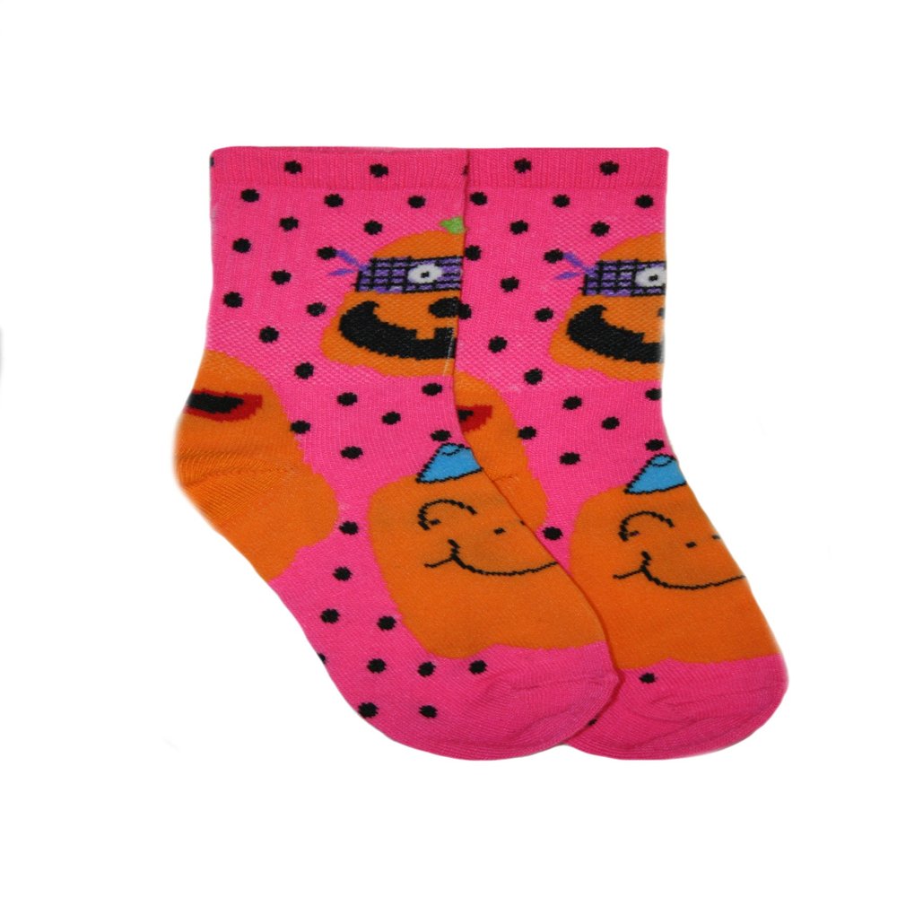 High Point Design Halloween Little Girls' Masked Pumpkins Crew Socks (Large, 6-8.5)