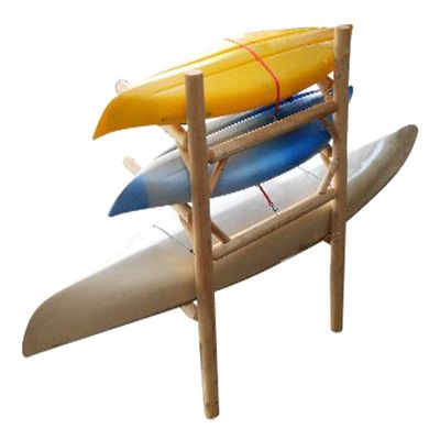 3-Place Dock-Mounted 1 Canoe + 2 Kayaks/SUP Log Racks, Kayak Racks for Outdoor Storage, Paddle Board Rack for Dock, Canoes Outdoor Wood Storage, SUP, Kayak Rack for Dock Equipment - Unfinished